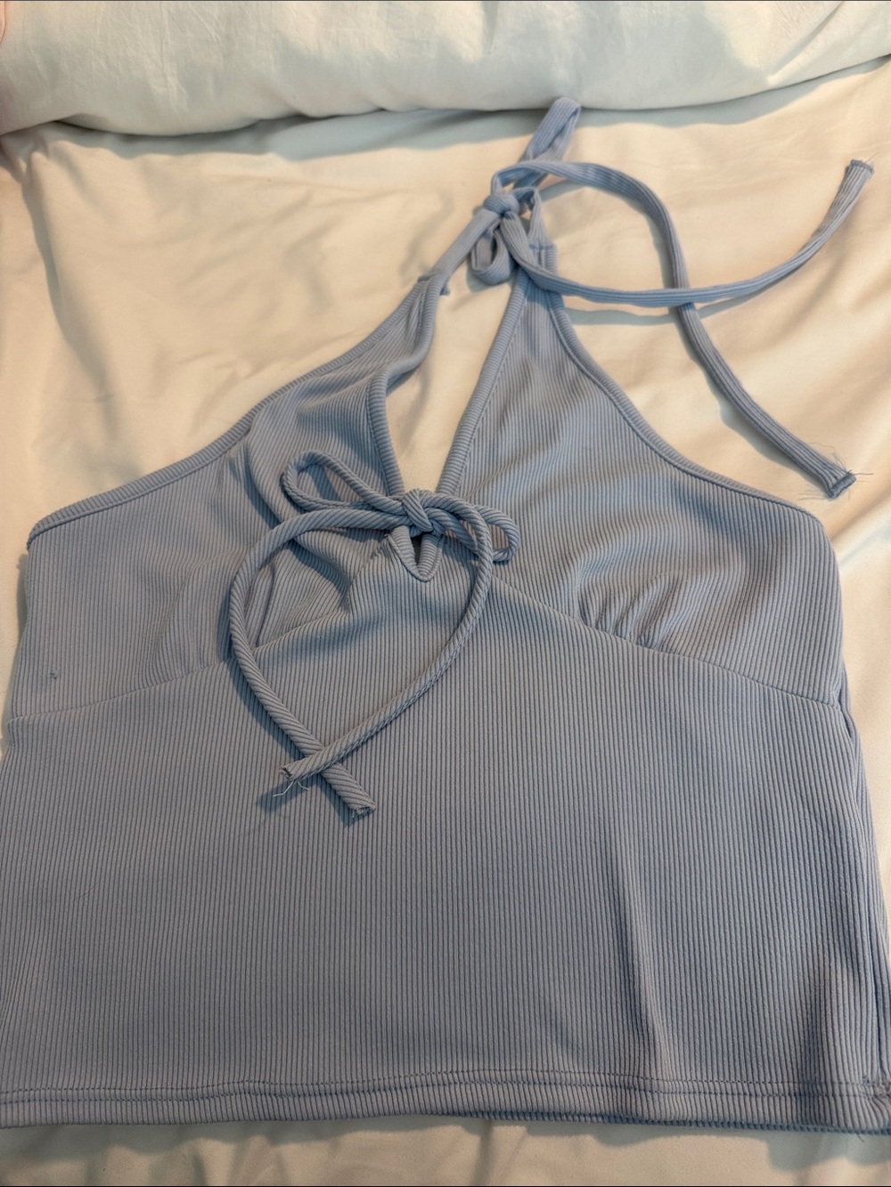 Ribbed Light Blue Halter Bandeau Top